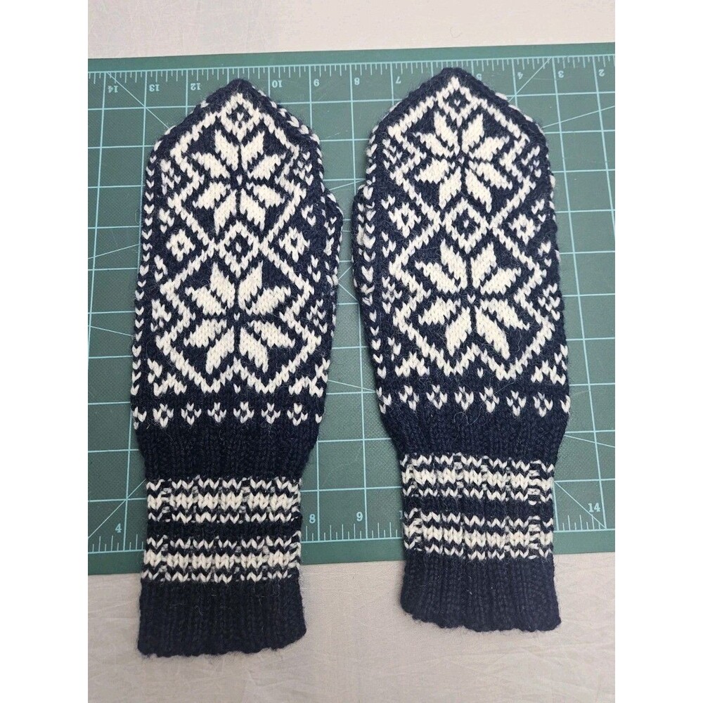 Norwegian selbu wool mittens folkart Blue handmade Adult Size